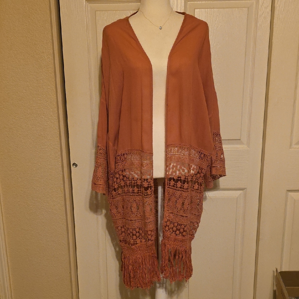Calstyle Women's Terracotta Lace Poncho